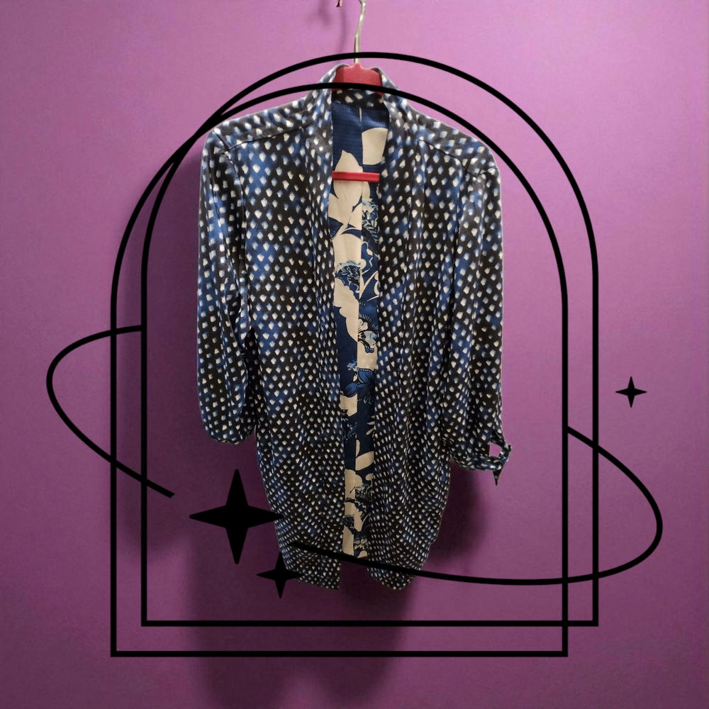 Reversable Duster Cardigan Floral And Poka Dot Pa… - image 1